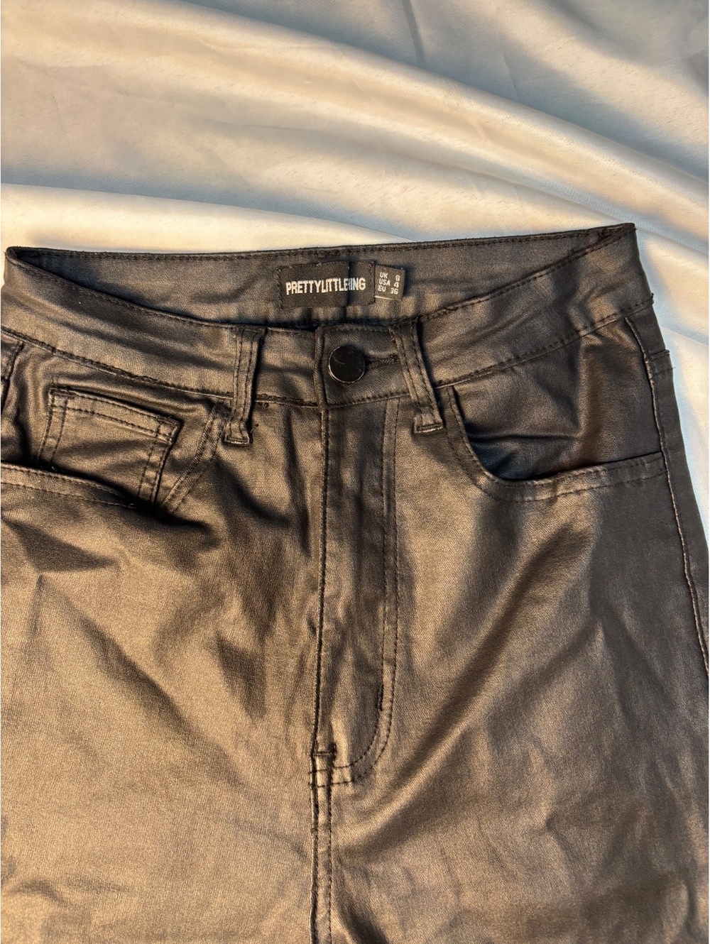 PrettyLittleThing Black Faux Leather Flared Pants Size 4 - Picture 1 of 11
